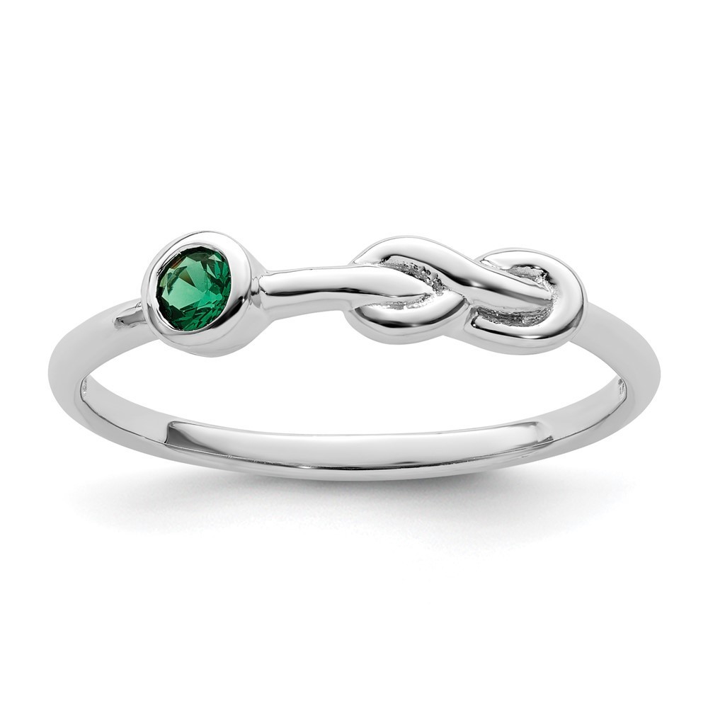 925 Sterling Silver Polished Infinity Lab Created Green Emerald Ring, Size 6